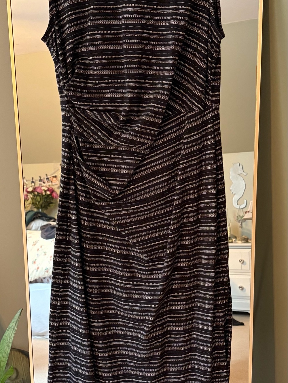 LOFT Black and White Striped Midi Dress
